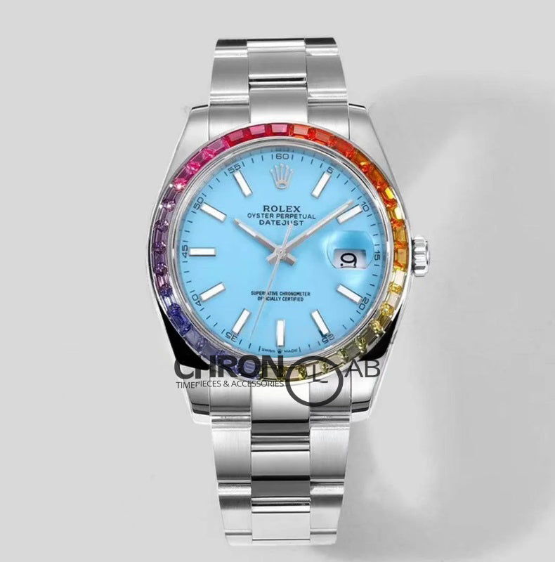 Datejust 41 Light Blue Dial Rainbow Bezel