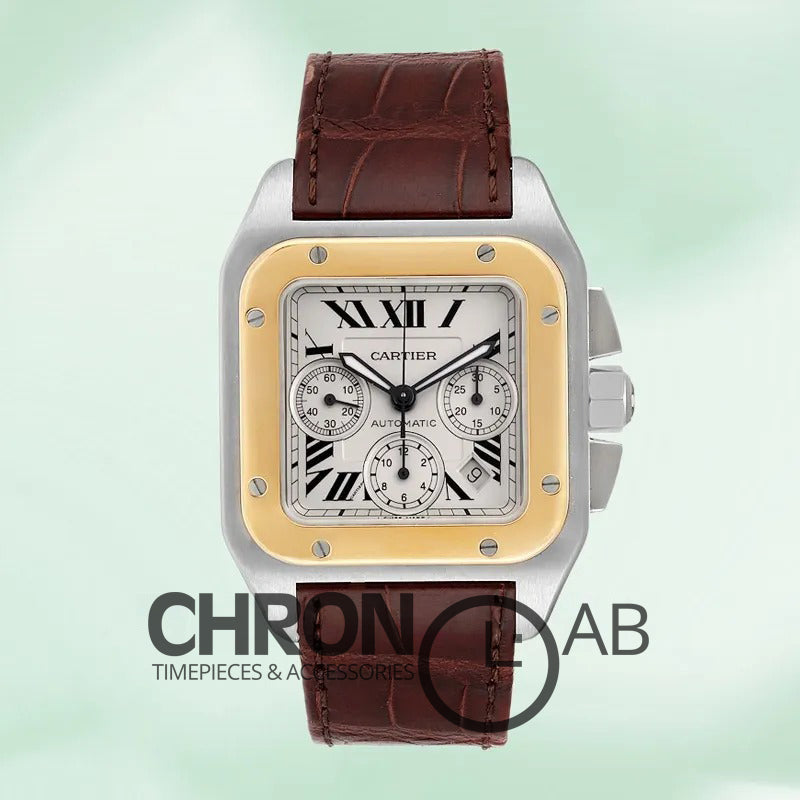 Santos 39mm Men’s W20091X7 2-Tone White Dial Chronograph