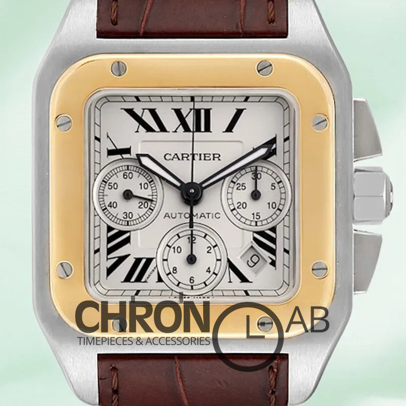 Santos 39mm Men’s W20091X7 2-Tone White Dial Chronograph