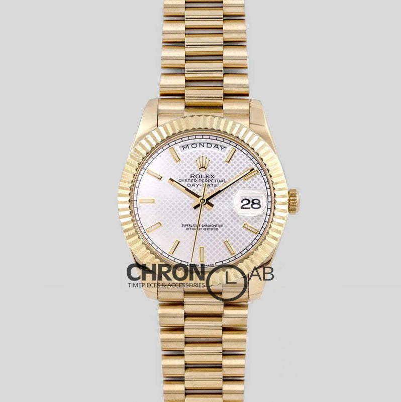 Day-Date 40 228238 White Dial in Yellow Gold Diagonal Motif