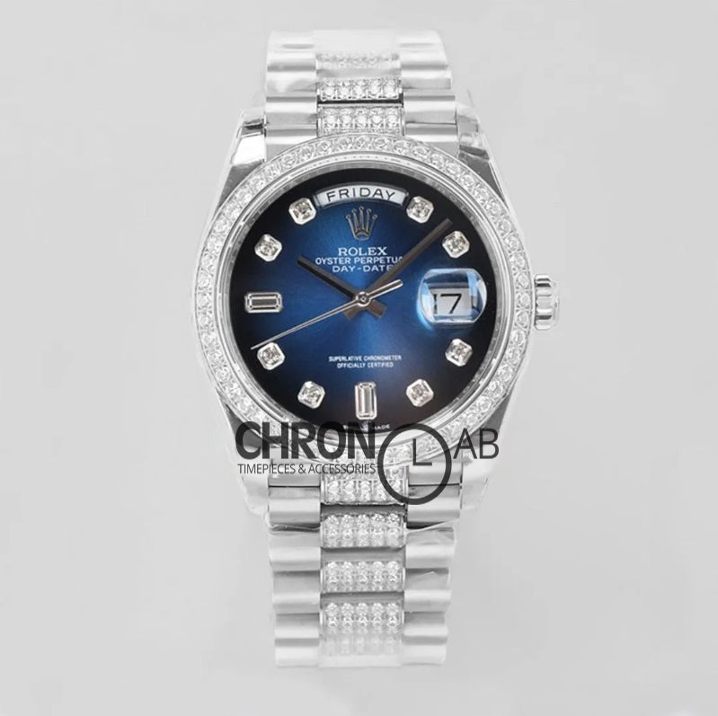 Day-Date 36 128349RBR Blue Dial with Diamond Bezel in White Gold