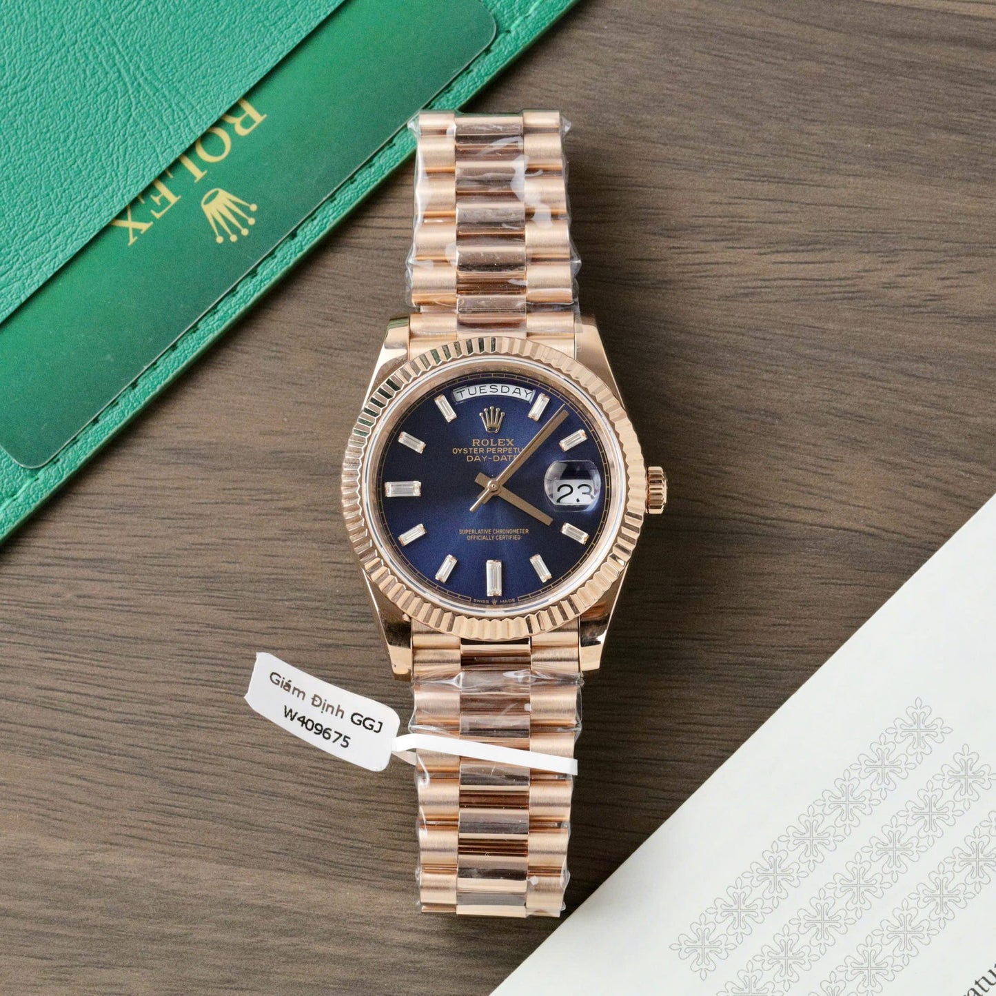 Rolex Day-Date Dial Blue Copies Watch Custom Weight 186Gram 18K Gold Wrapped 40mm