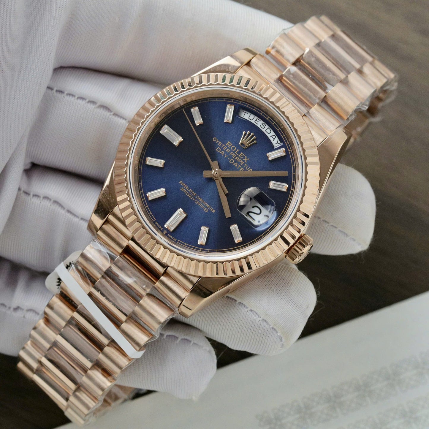 Rolex Day-Date Dial Blue Copies Watch Custom Weight 186Gram 18K Gold Wrapped 40mm