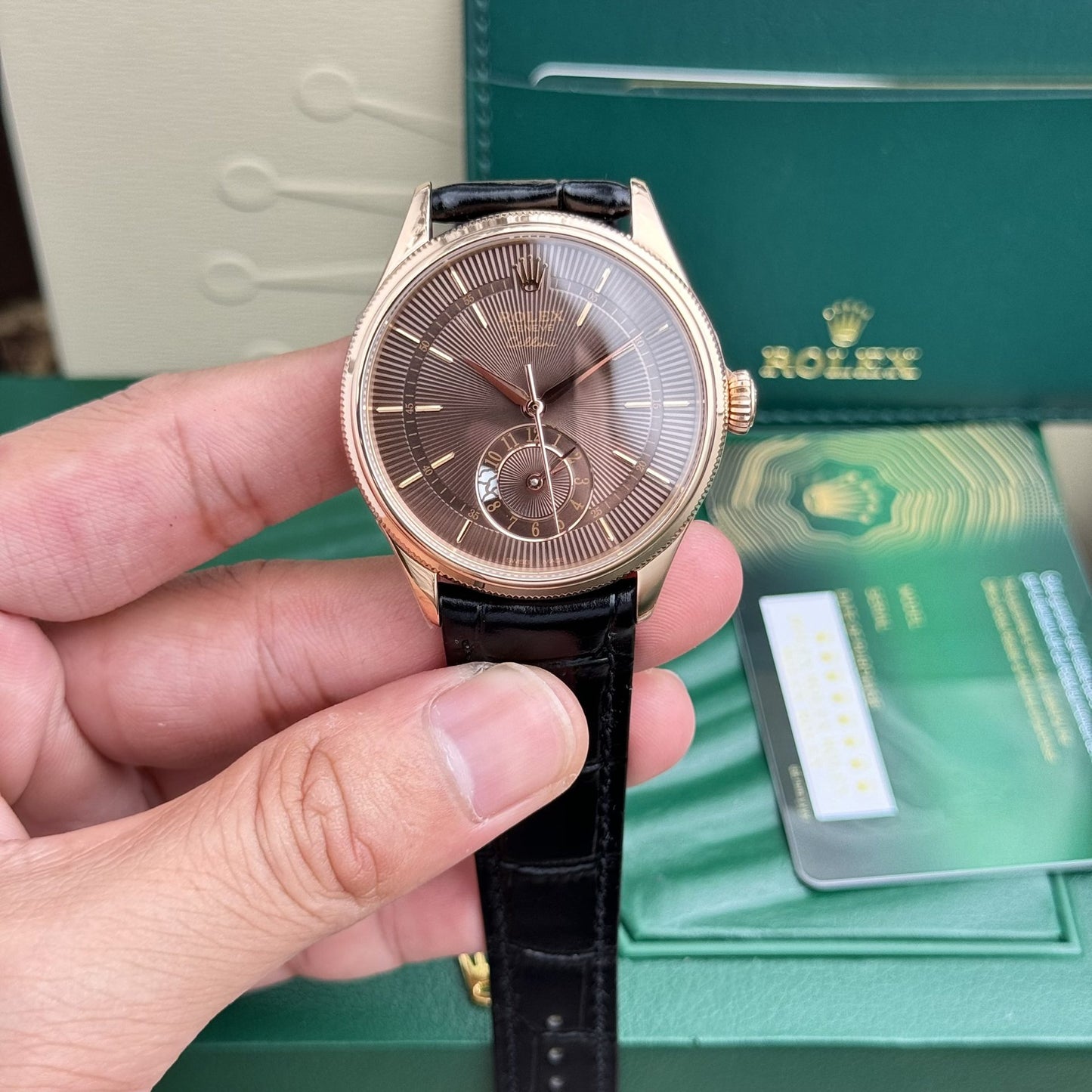 Rolex Cellini 50525 Chocolate Dial Leather Strap 39mm Clone