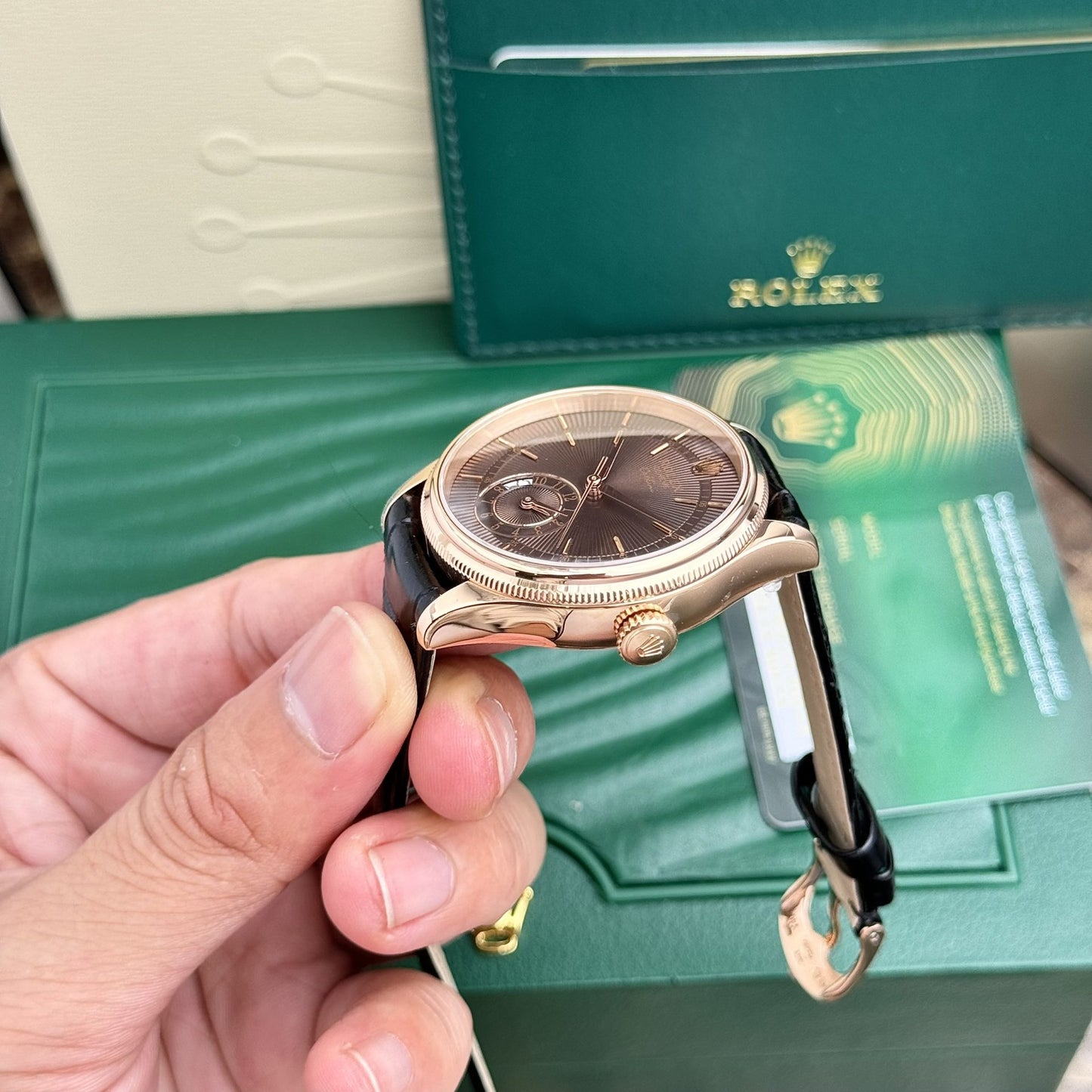 Rolex Cellini 50525 Chocolate Dial Leather Strap 39mm Clone