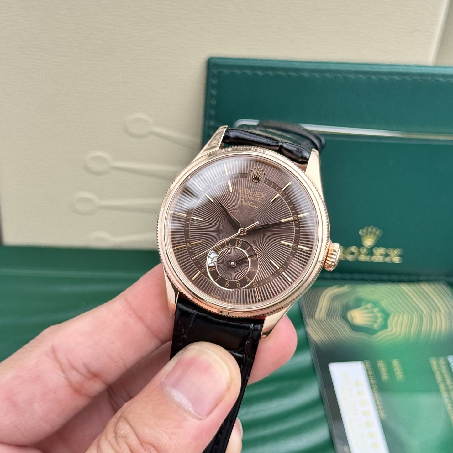 Rolex Cellini 50525 Chocolate Dial Leather Strap 39mm Clone