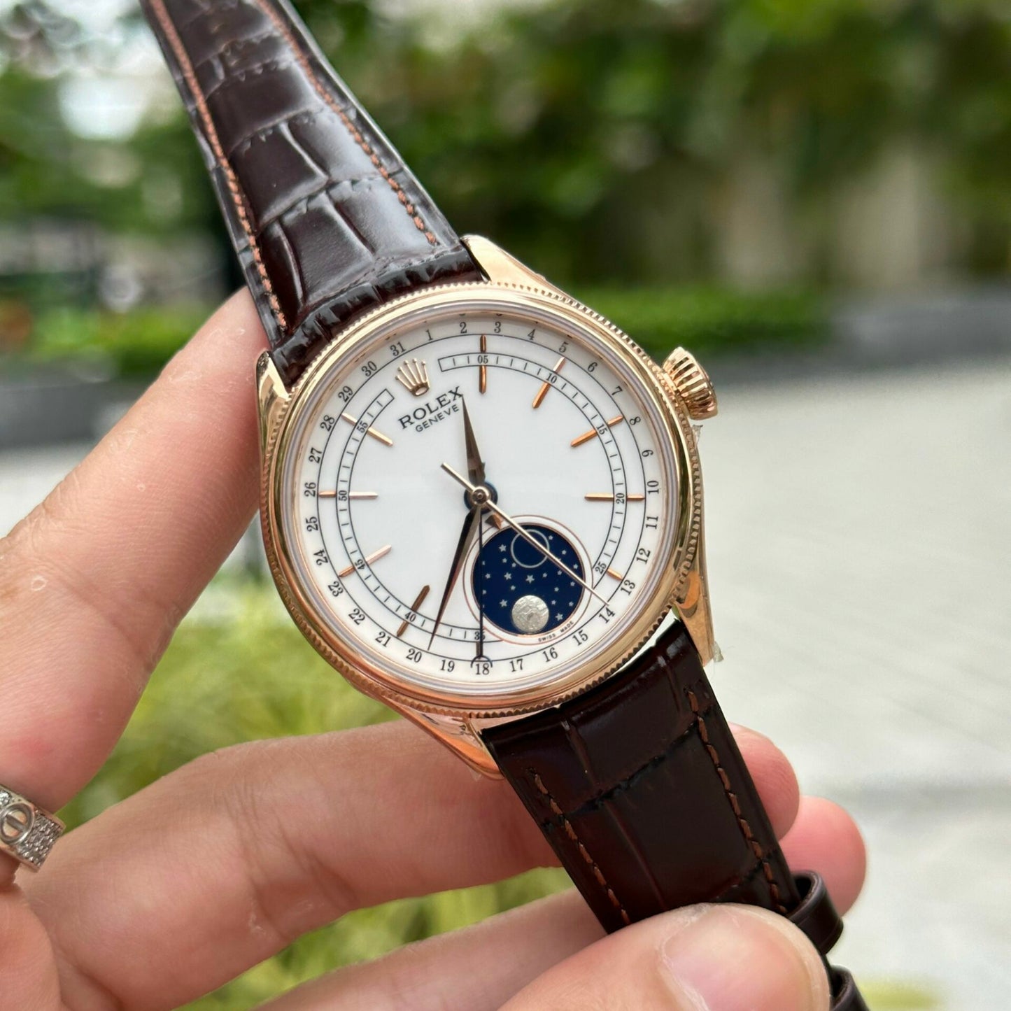Rolex Replica Watch Cellini Moonphase 50535 Leather Strap 39mm