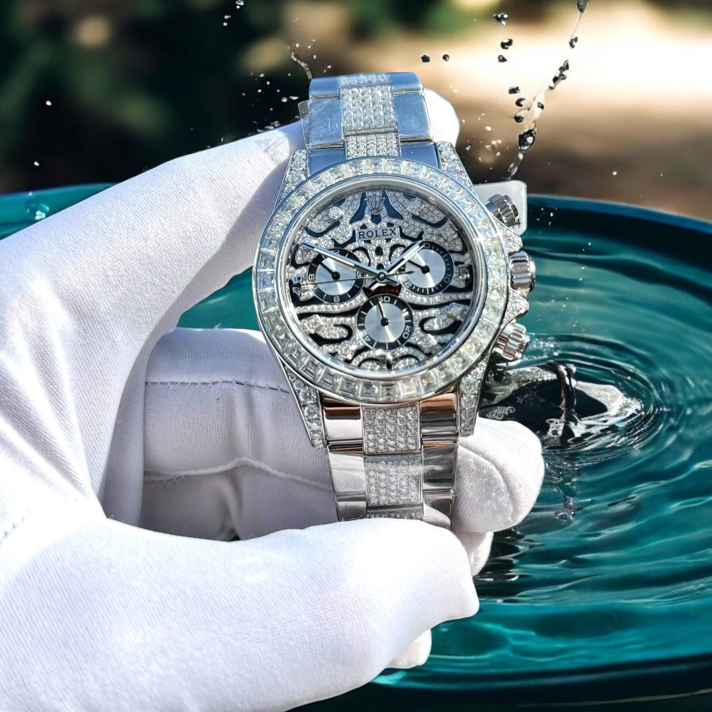 Rolex Cosmograph Daytona Eye Of The Tiger Customs Moissanite Diamonds Replica Watch 40mm Clone