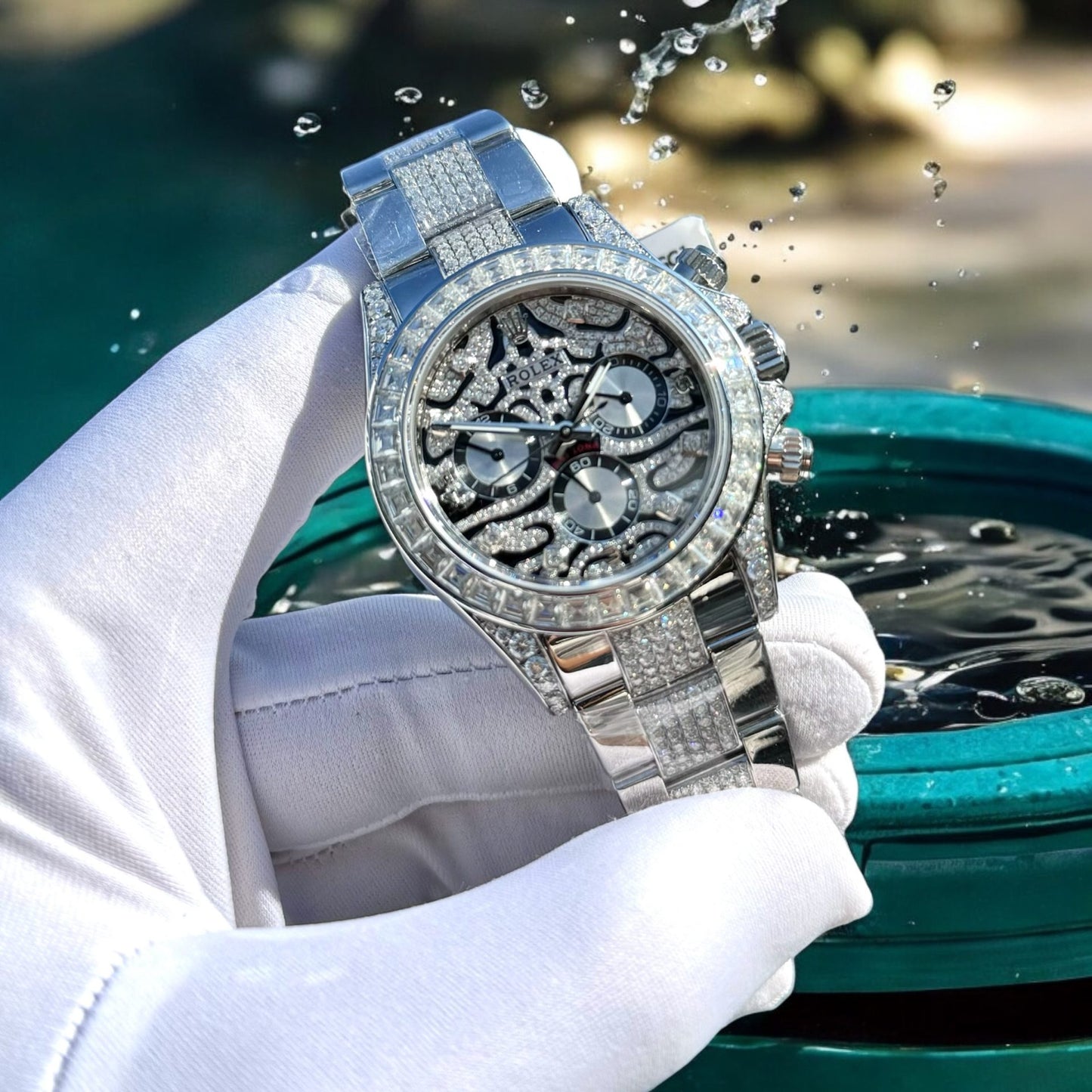 Rolex Cosmograph Daytona Eye Of The Tiger Customs Moissanite Diamonds Replica Watch 40mm Clone