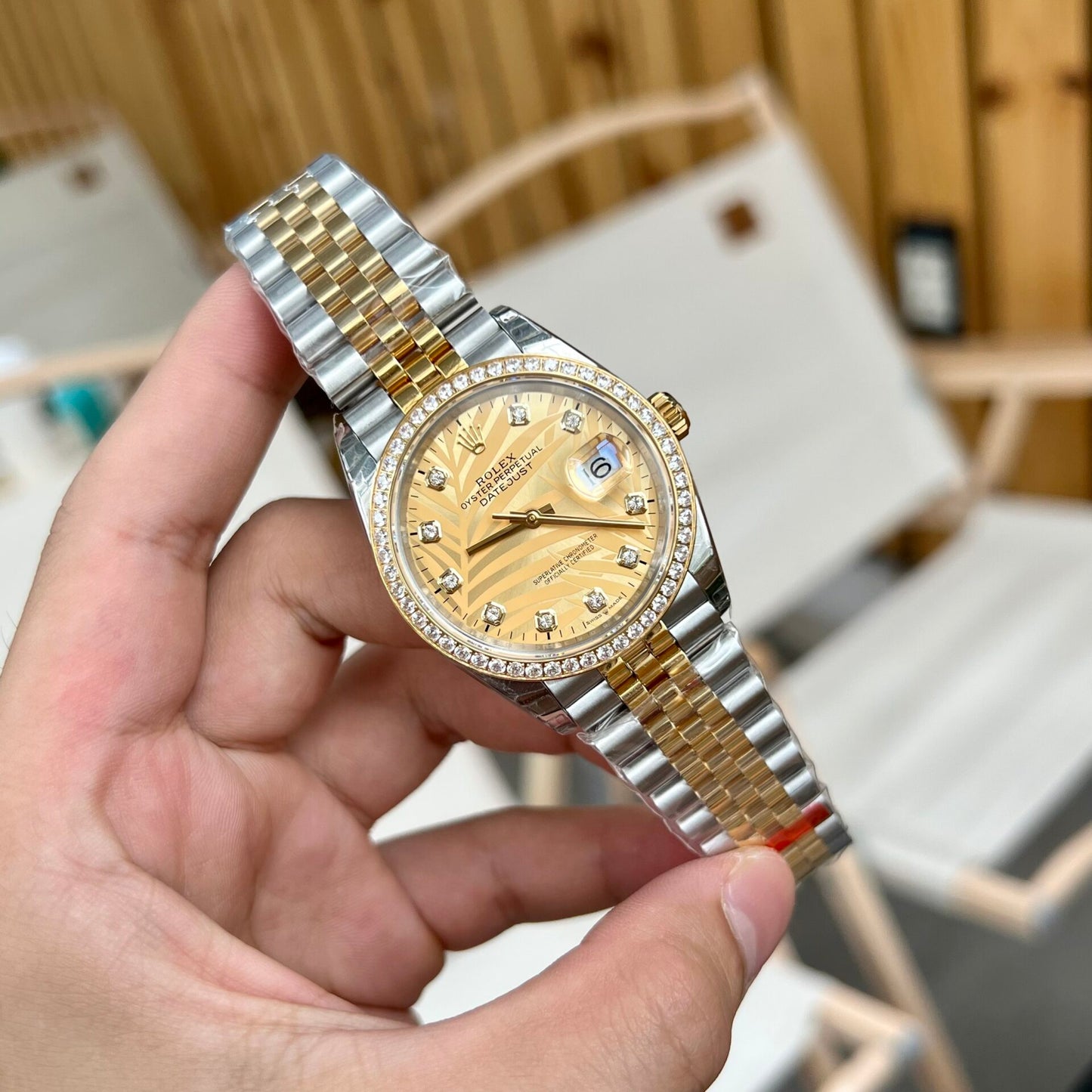 Rolex DateJust 126283RBR Palm Leaf Dial Gold 36mm Clone