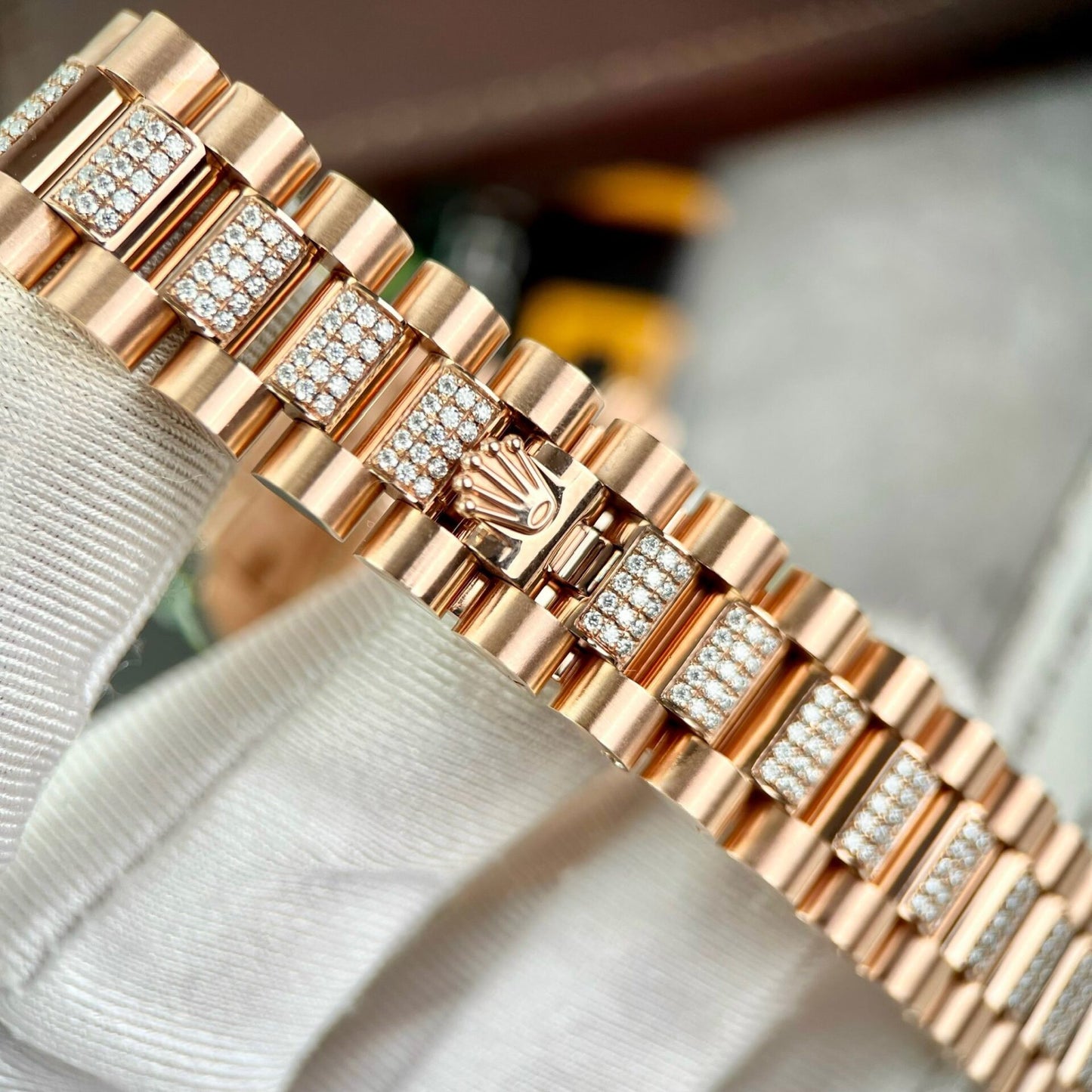 Rolex DateJust Gold Wrapped Moissanite Replica Watch With Chocolate Dial 31mm Clone