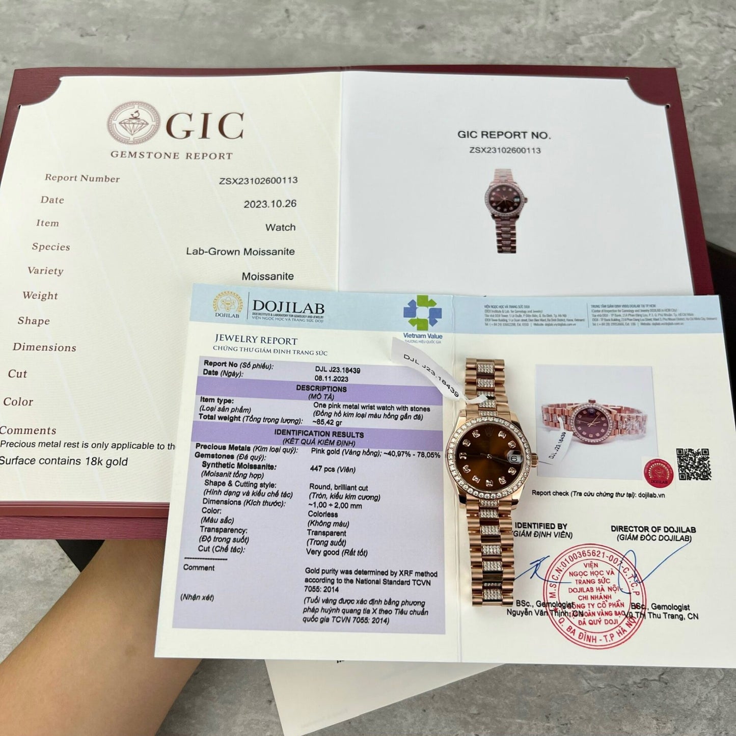 Rolex DateJust Gold Wrapped Moissanite Replica Watch With Chocolate Dial 31mm Clone