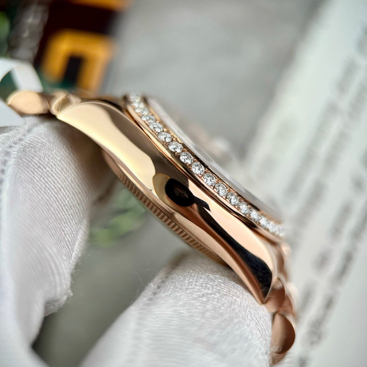 Rolex DateJust Gold Wrapped Moissanite Replica Watch With Chocolate Dial 31mm Clone