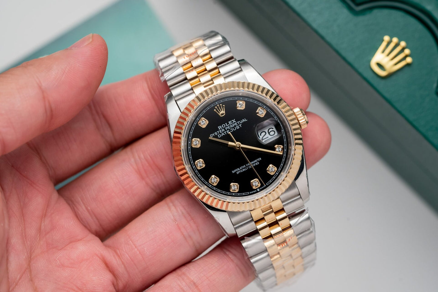 Rolex DateJust Black Dial Gold Wrapped Replica Watch GM Factory 36mm