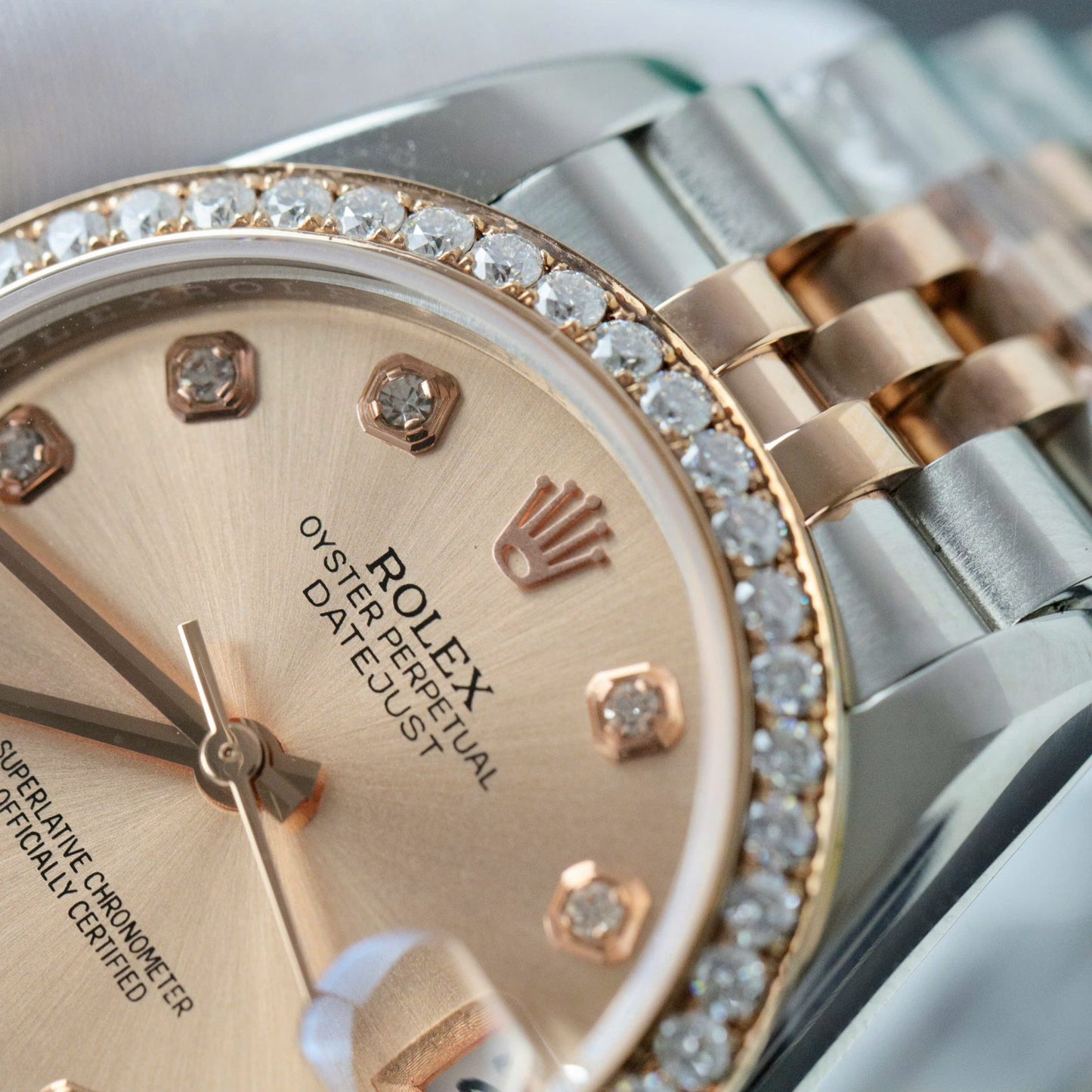 Rolex DateJust Replica Watch Custom Moissanite Diamonds Clean Factory 31mm