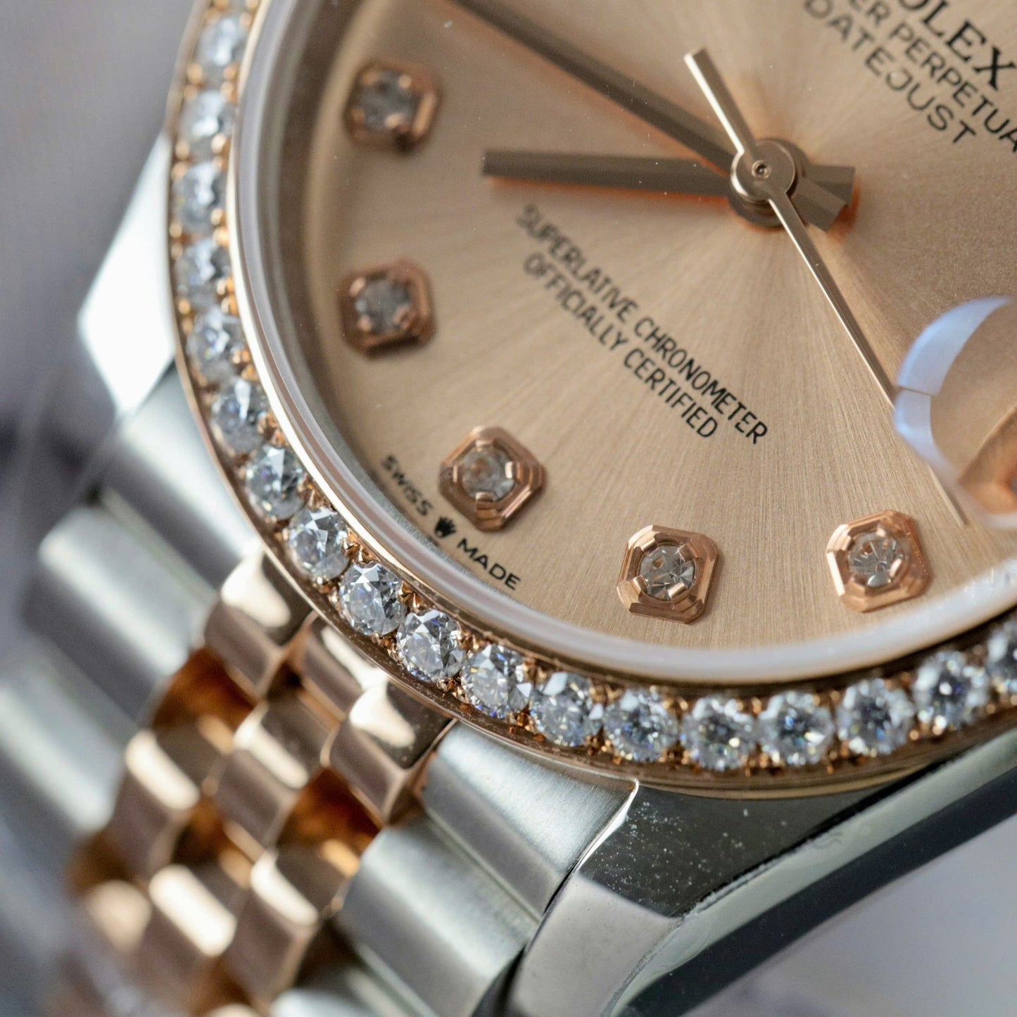 Rolex DateJust Replica Watch Custom Moissanite Diamonds Clean Factory 31mm