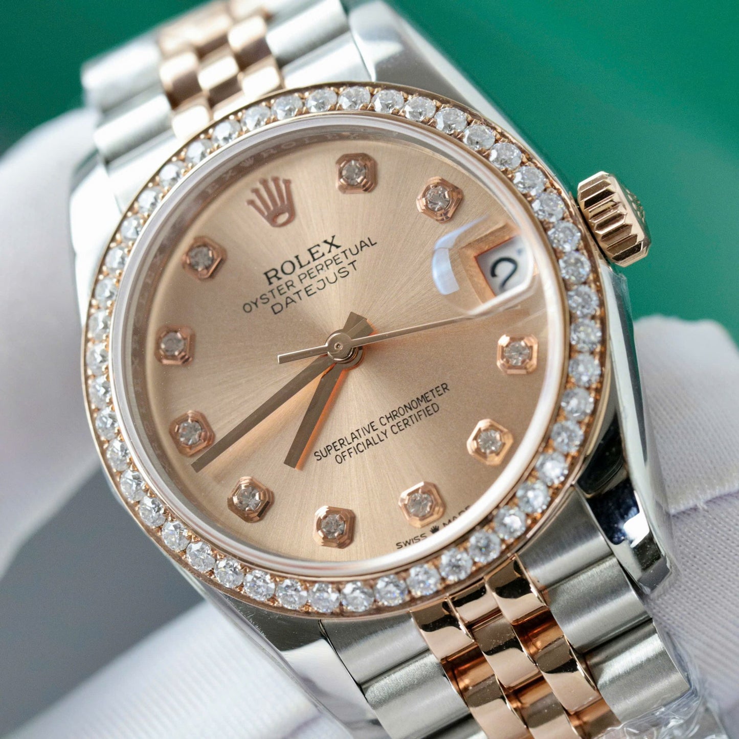 Rolex DateJust Replica Watch Custom Moissanite Diamonds Clean Factory 31mm