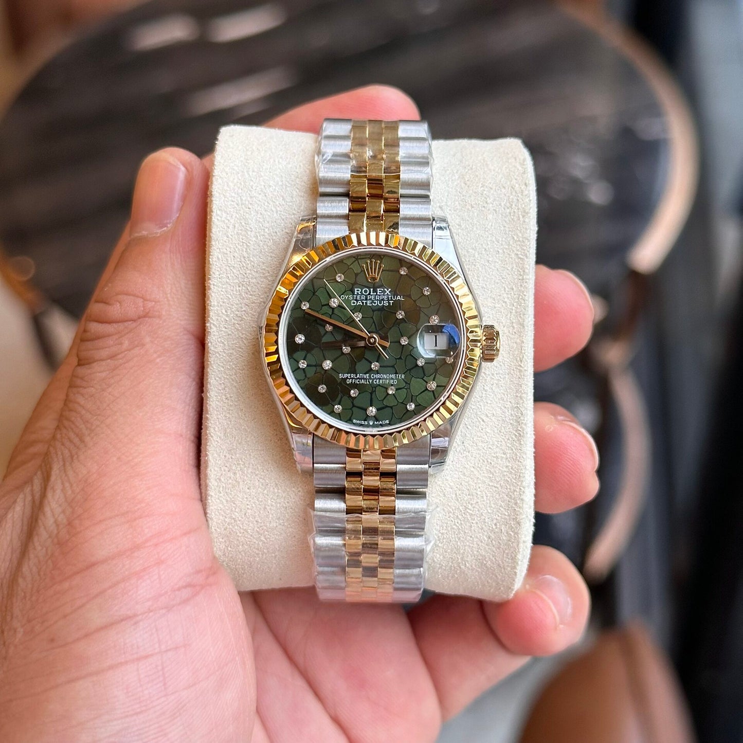 Rolex DateJust Replica Watch Demi Gold Green Leaf Dial 31mm Clone