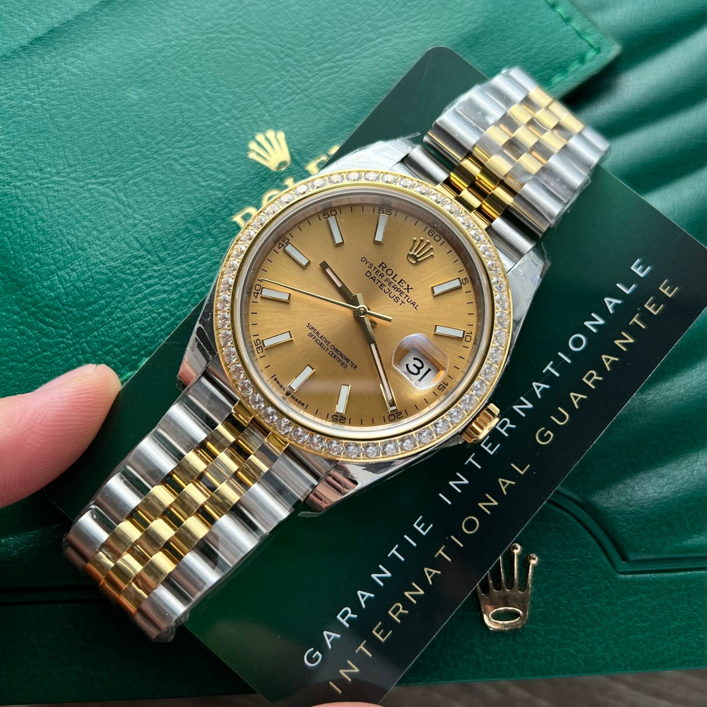 Rolex DateJust Replica Watch Demi Gold Diamonds Bezel EW Factory 36mm