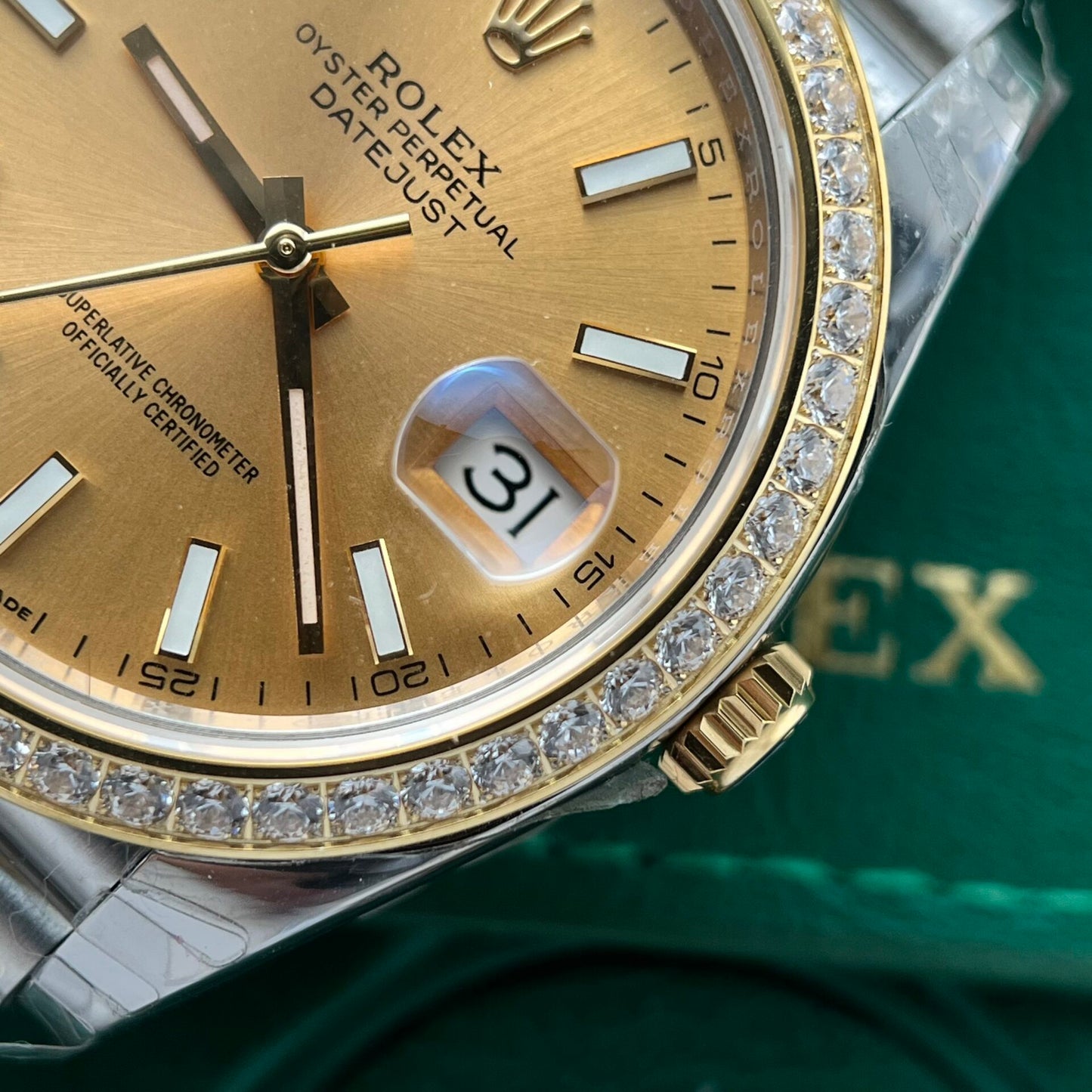 Rolex DateJust Replica Watch Demi Gold Diamonds Bezel EW Factory 36mm