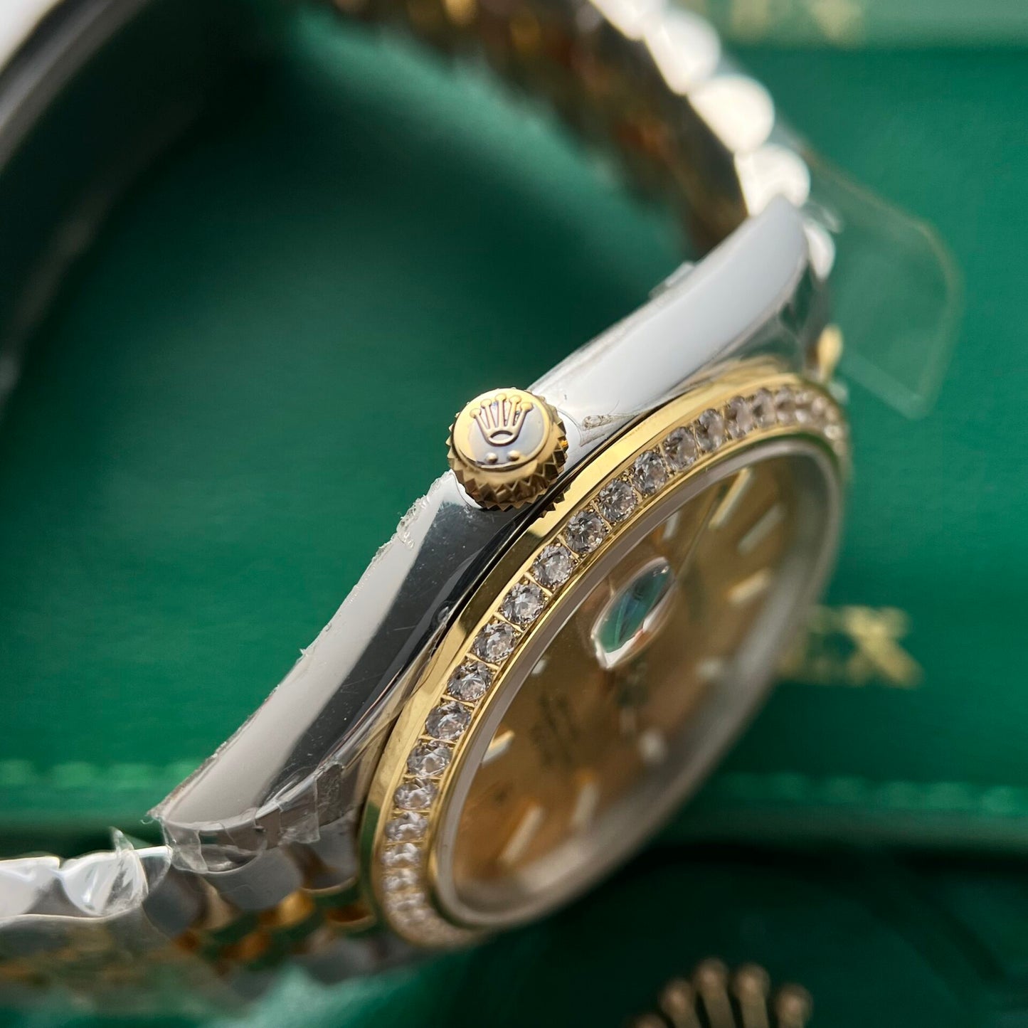 Rolex DateJust Replica Watch Demi Gold Diamonds Bezel EW Factory 36mm