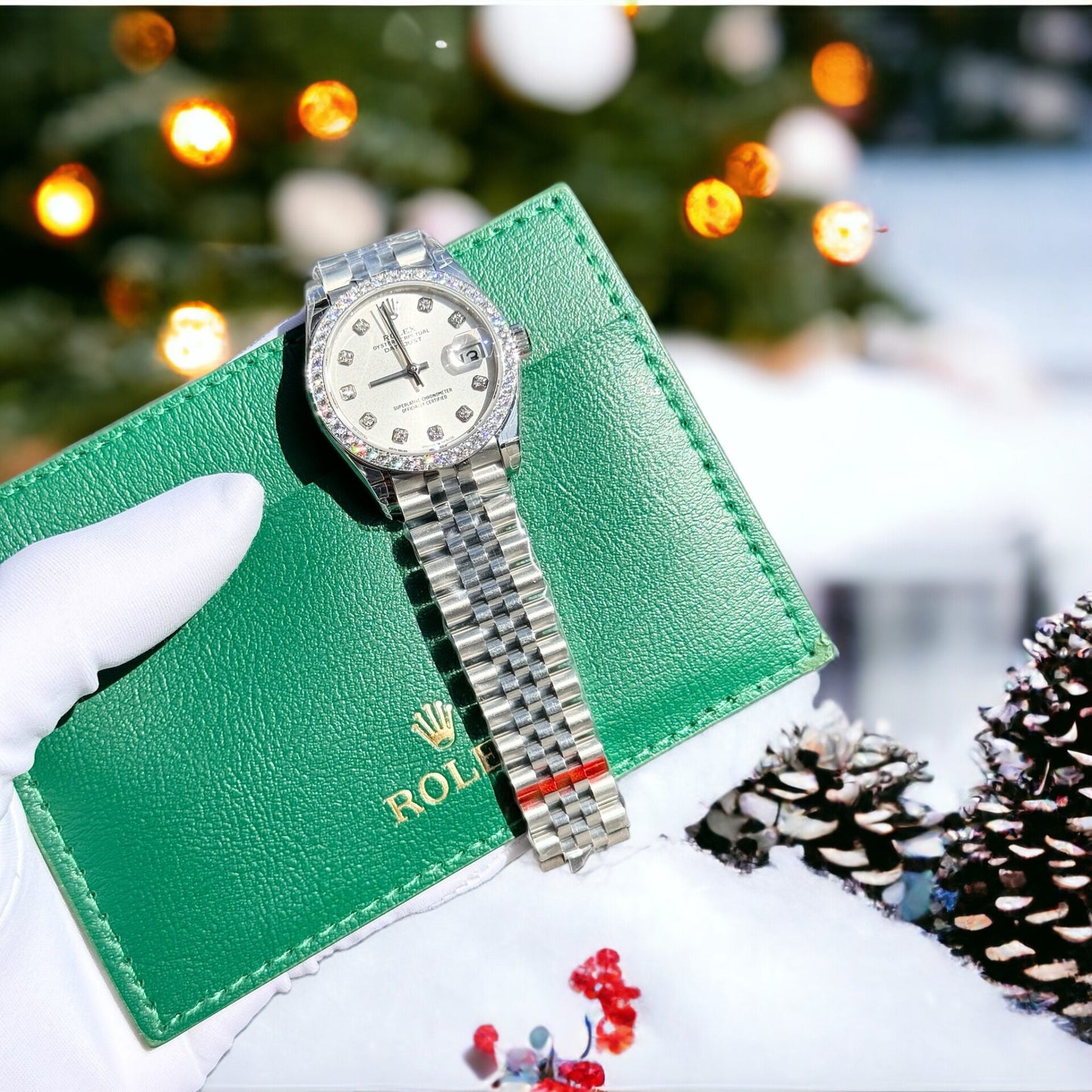 Rolex DateJust White Dial Custom Benzel Moissanite Diamonds 31mm Clone