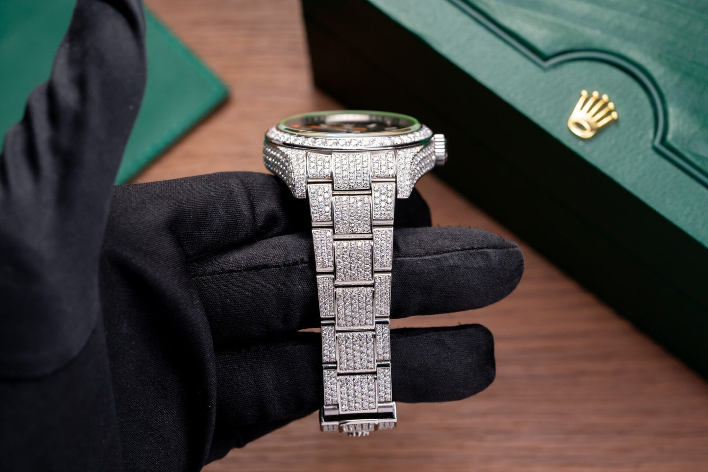 Rolex Milgauss Replica Watch Blue Dial Full Diamond Moissanite 41mm Clone
