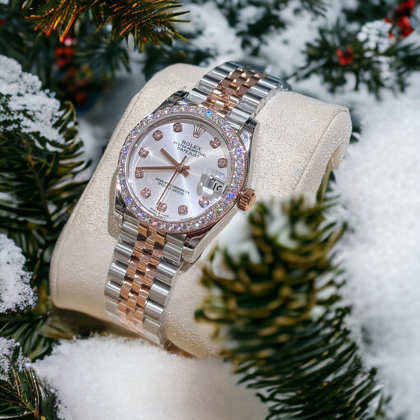 Rolex DateJust Moissanite Diamond White Dial Replica Watch Demi 31mm Clone