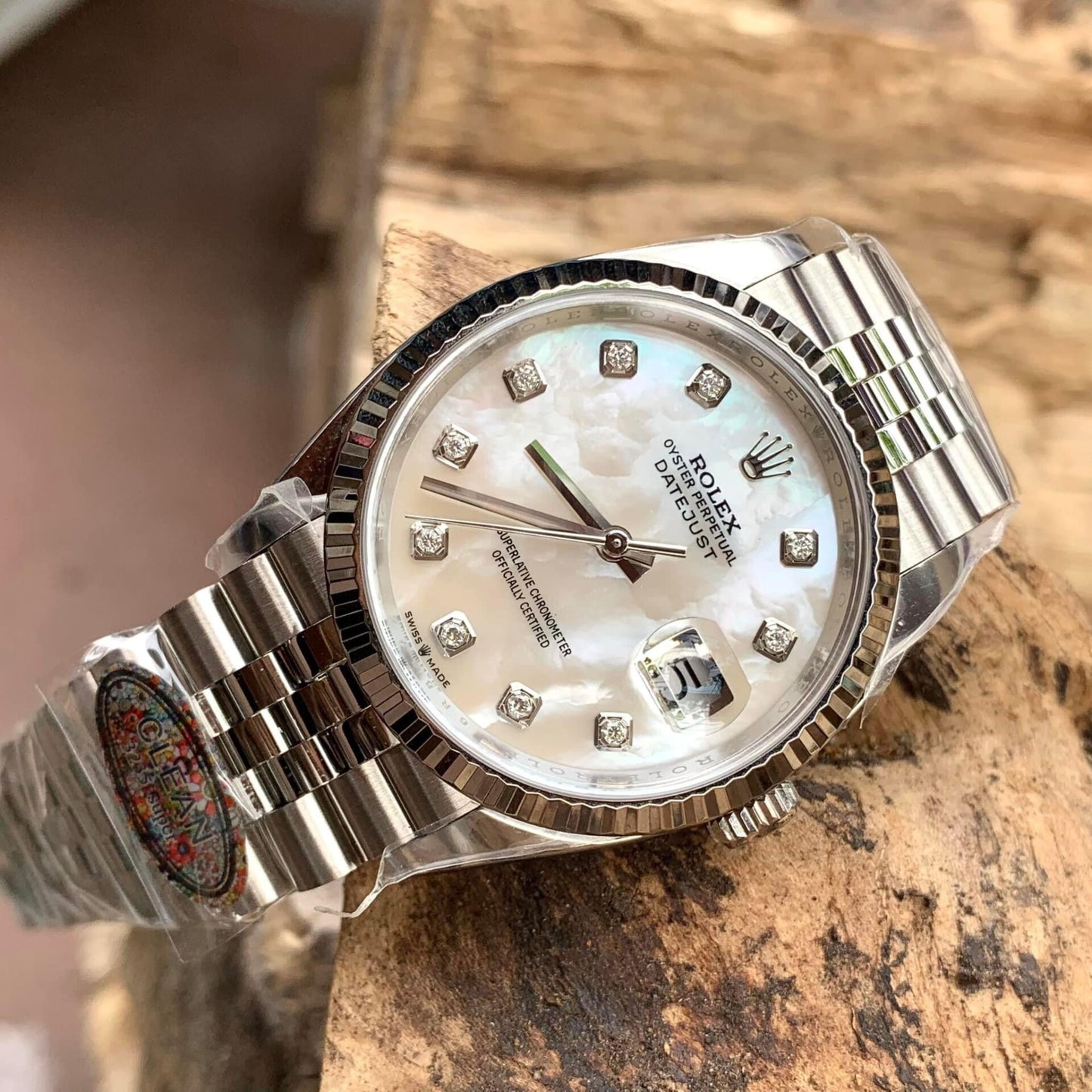 Rolex DateJust Replica Watch Natural Mother of Pearl Dial Moissanite Markers Clean Factory 41mm
