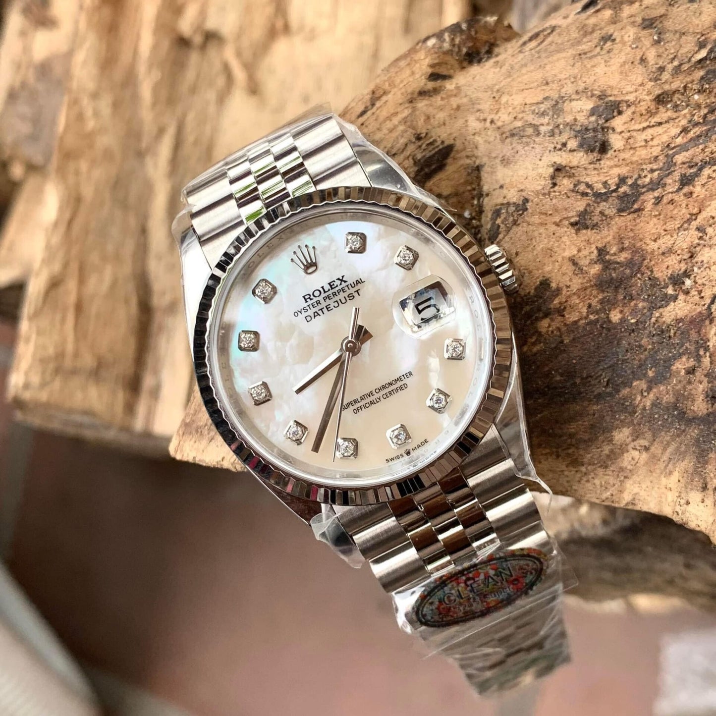 Rolex DateJust Replica Watch Natural Mother of Pearl Dial Moissanite Markers Clean Factory 41mm