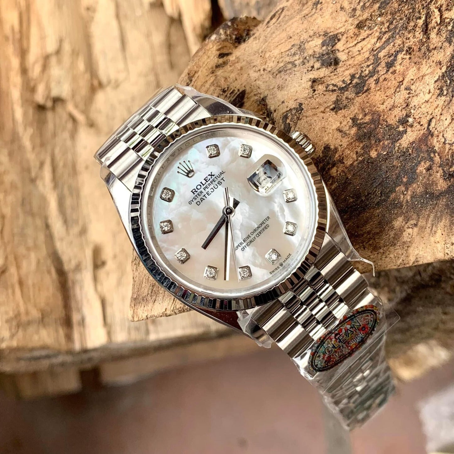Rolex DateJust Replica Watch Natural Mother of Pearl Dial Moissanite Markers Clean Factory 41mm