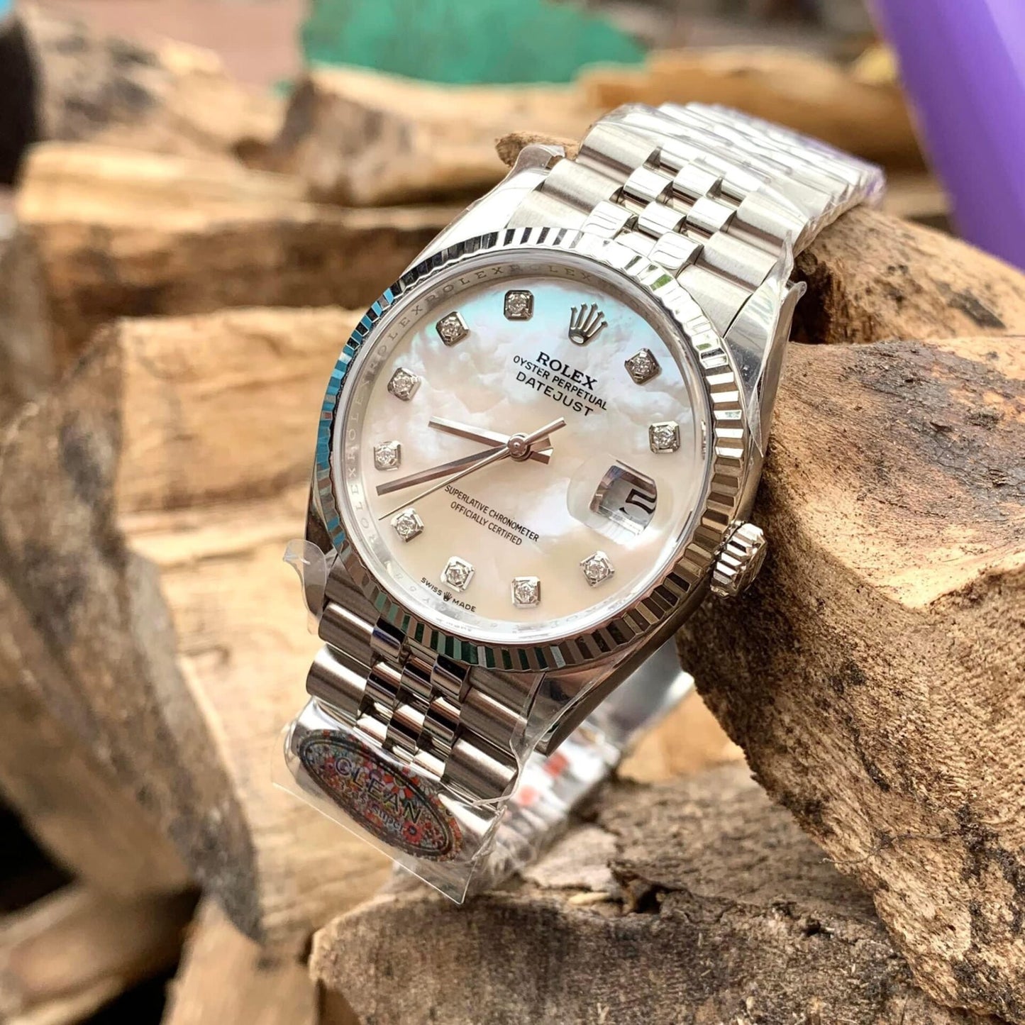 Rolex DateJust Replica Watch Natural Mother of Pearl Dial Moissanite Markers Clean Factory 41mm