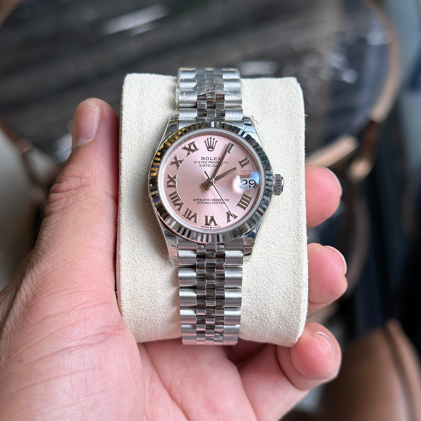 Rolex DateJust Pink Dial Replica Women’s Watch Roman Numerals EW Factory 31mm