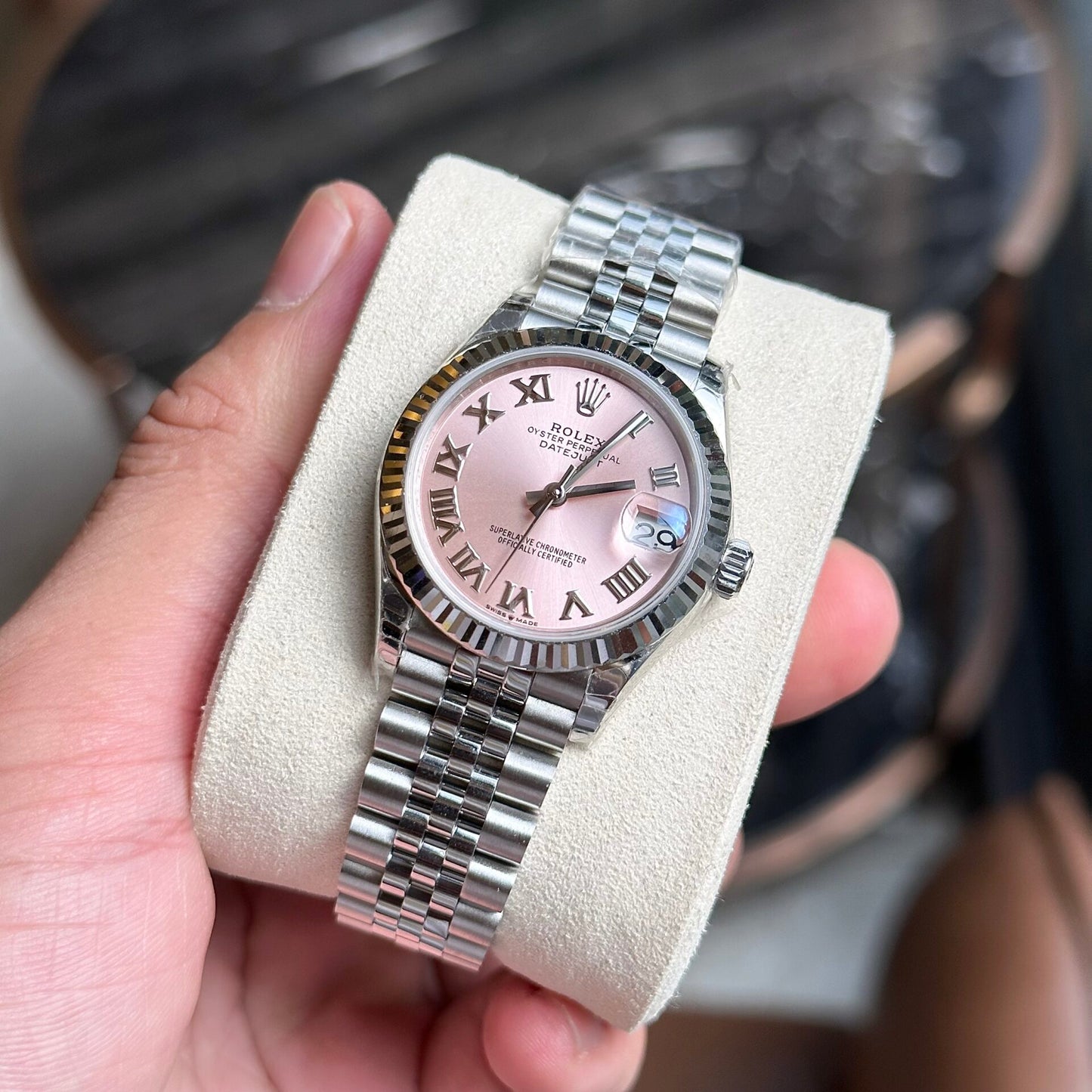 Rolex DateJust Pink Dial Replica Women’s Watch Roman Numerals EW Factory 31mm