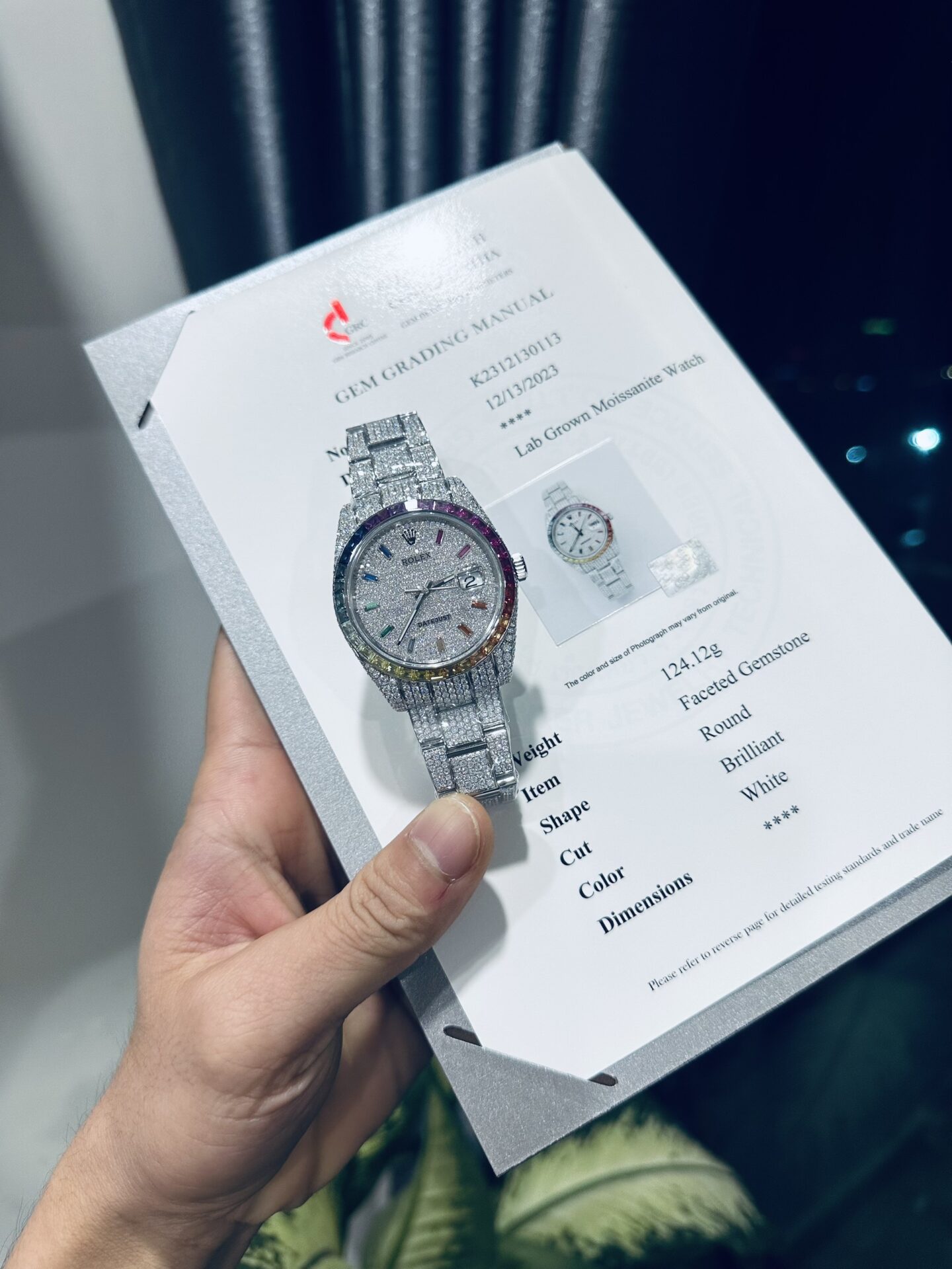 Rolex DateJust Rainbow Replica Watch Custom Moissanite Diamonds 41mm Clone