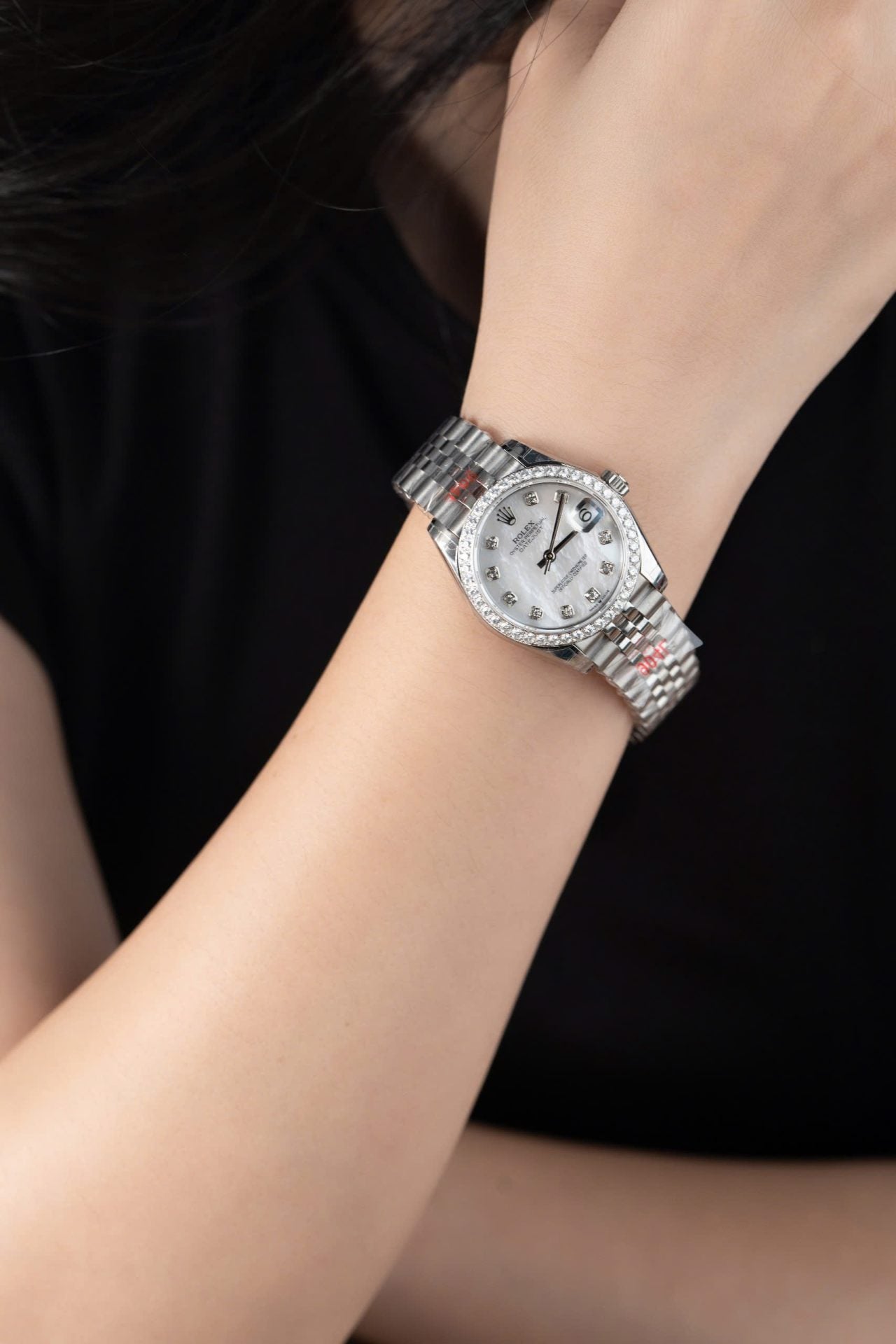 Rolex DateJust Replica Watch Mother Of Pearl Dial With Moissanite Bezel 31mm Clone