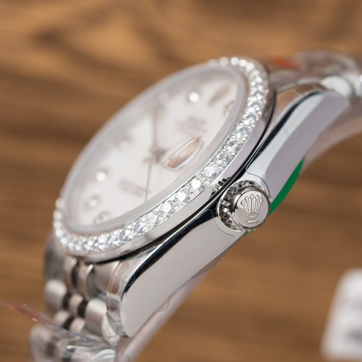 Rolex DateJust Replica Watch Mother Of Pearl Dial With Moissanite Bezel 31mm Clone