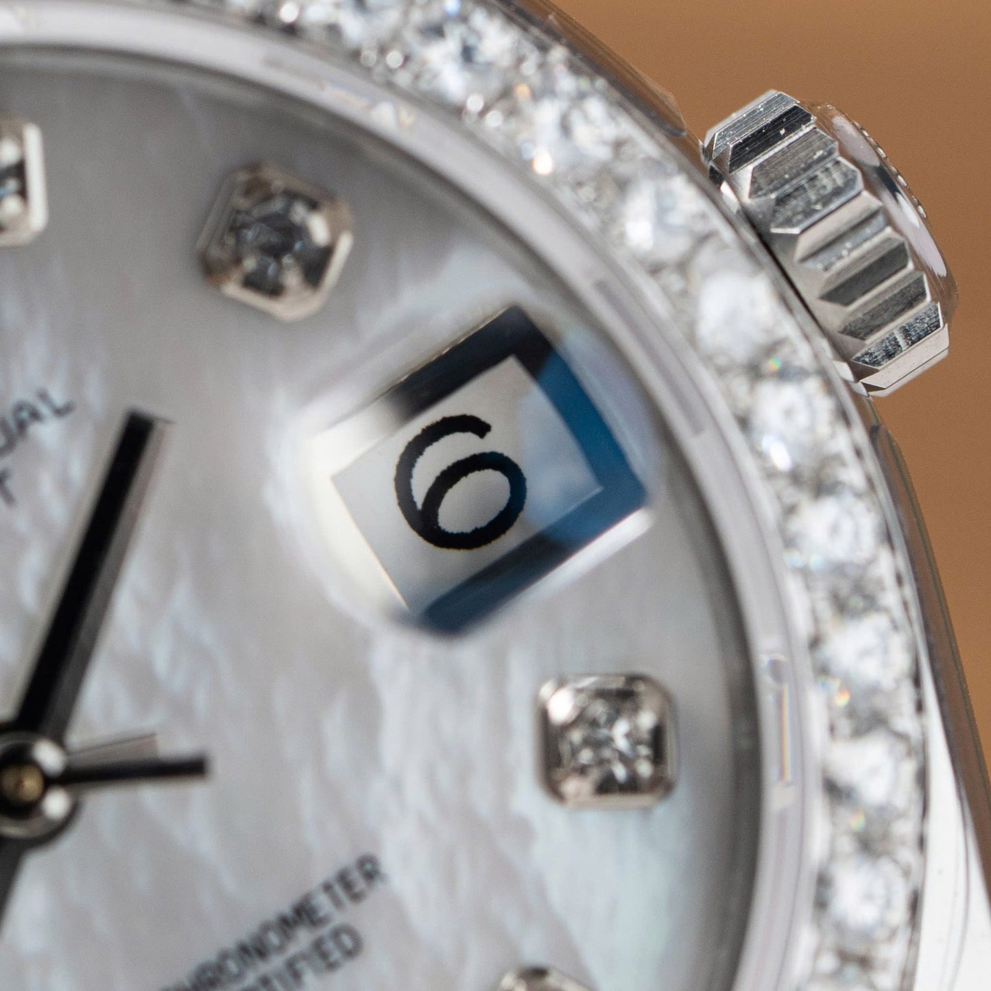 Rolex DateJust Replica Watch Mother Of Pearl Dial With Moissanite Bezel 31mm Clone