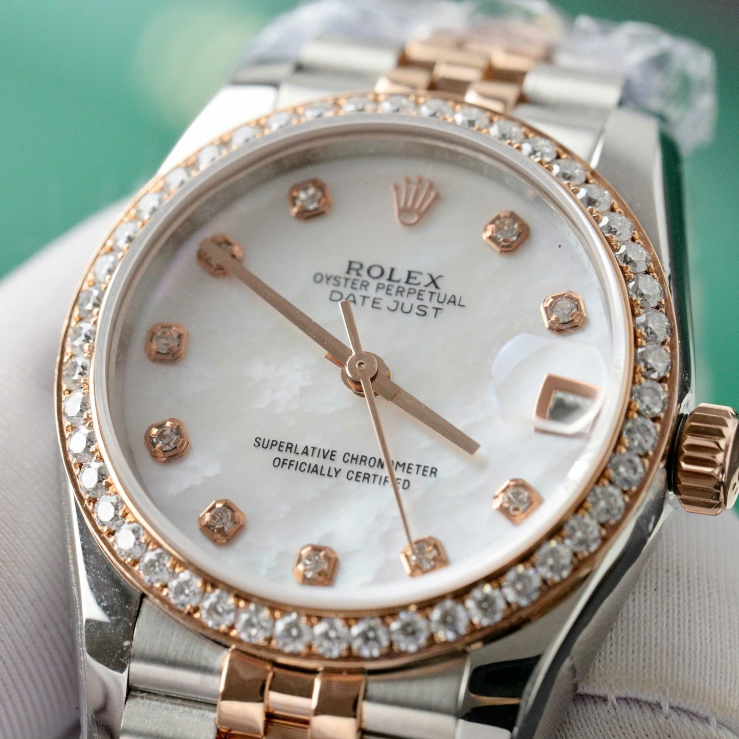 Rolex DateJust Replica 11 Watch Dial Mother Of Pearl Custom Moissanite Diamonds Clean Factory 31mm