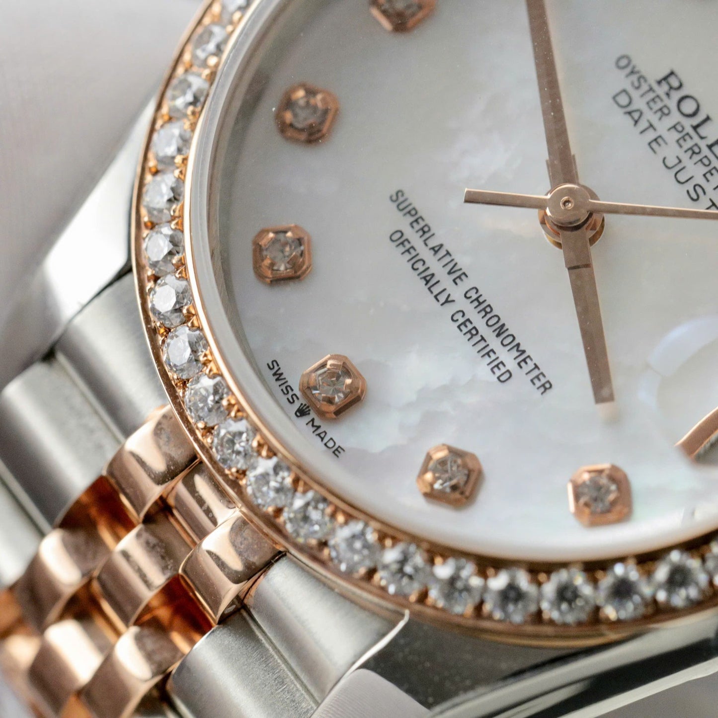 Rolex DateJust Replica 11 Watch Dial Mother Of Pearl Custom Moissanite Diamonds Clean Factory 31mm