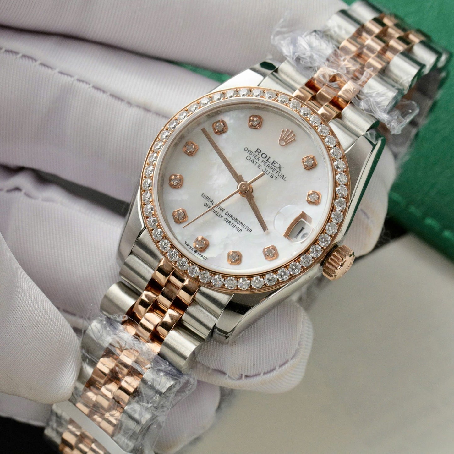 Rolex DateJust Replica 11 Watch Dial Mother Of Pearl Custom Moissanite Diamonds Clean Factory 31mm