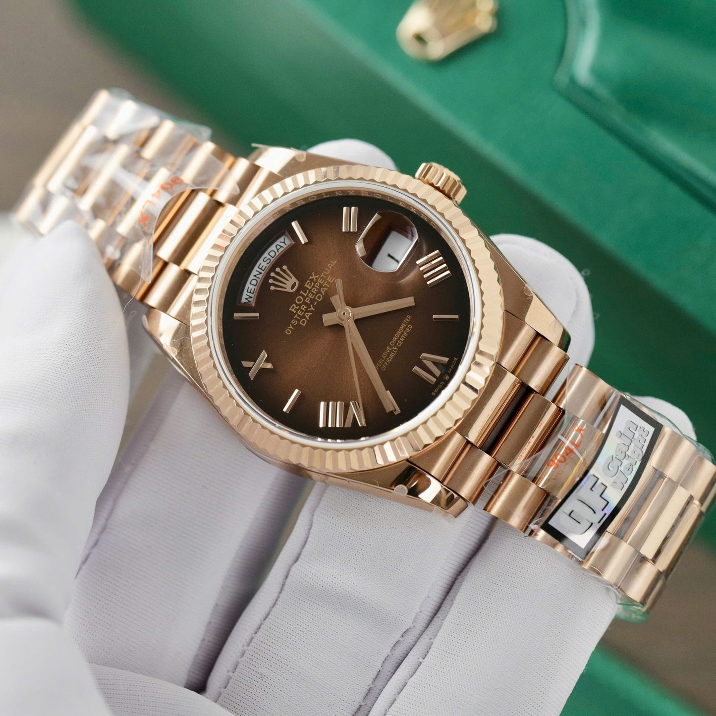 Rolex Day-Date 128235 Replica Watch Dial Chocolate QF Factory 36mm