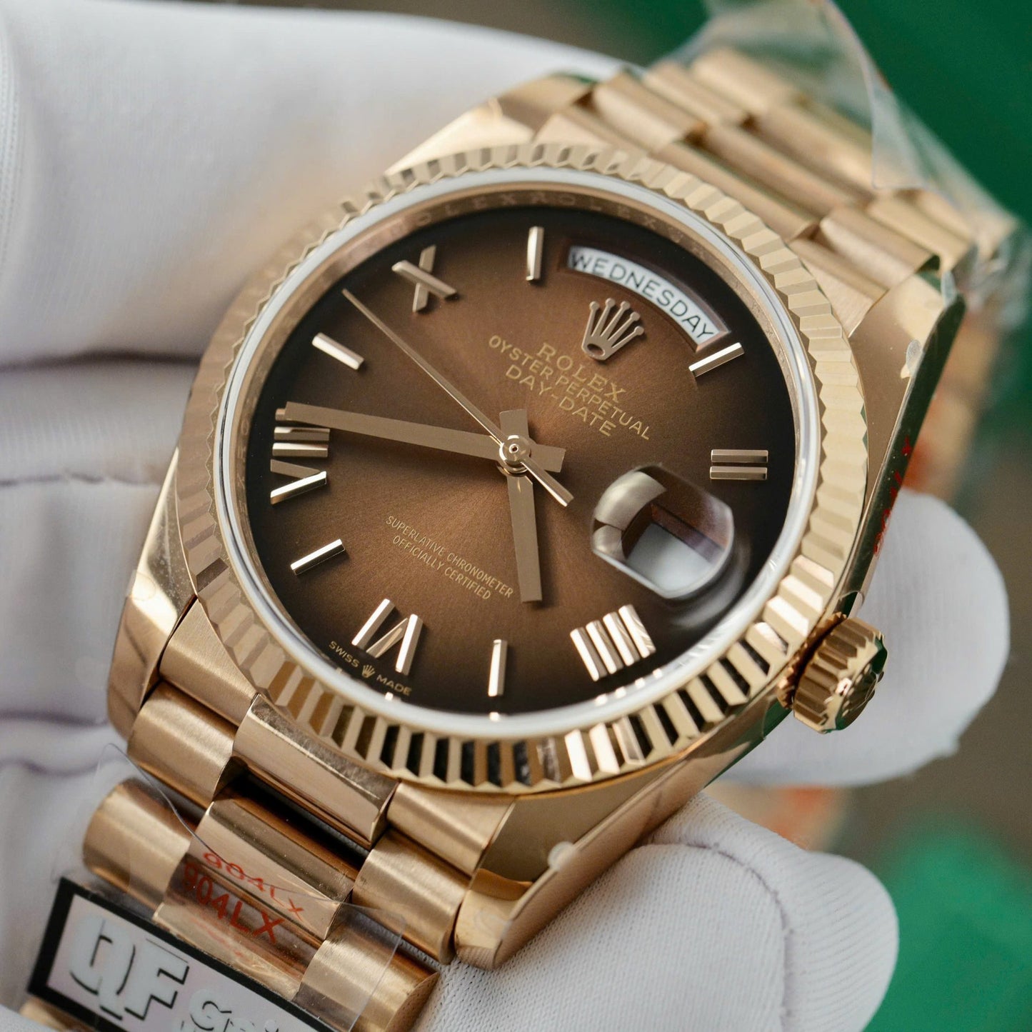 Rolex Day-Date 128235 Replica Watch Dial Chocolate QF Factory 36mm