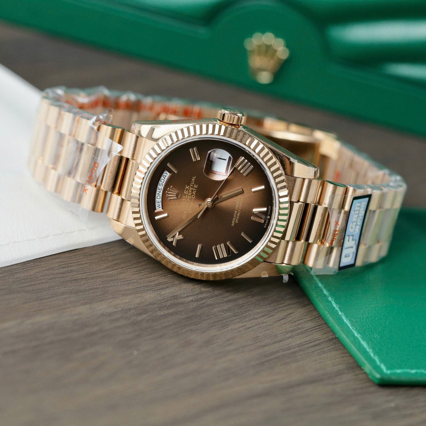 Rolex Day-Date 128235 Replica Watch Dial Chocolate QF Factory 36mm