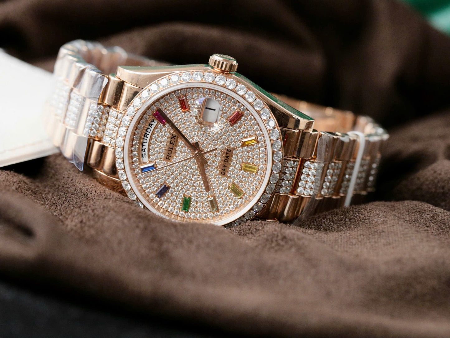 Rolex Day-Date 128395TBR Refined 18K Gold Wrapped & Moissanite Diamonds Best Replicas 36mm