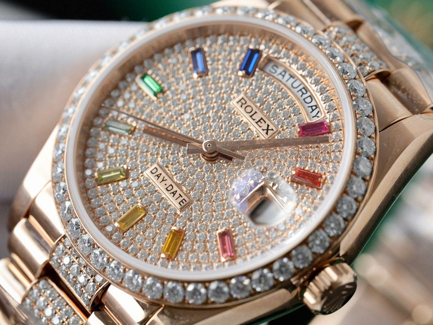 Rolex Day-Date 128395TBR Refined 18K Gold Wrapped & Moissanite Diamonds Best Replicas 36mm