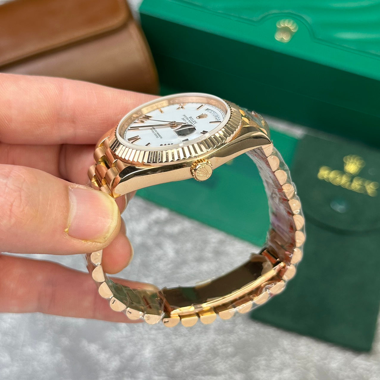 Rolex Replica Watch Day-Date 228235 Rose Gold White Dial V2 GM Factory 40mm