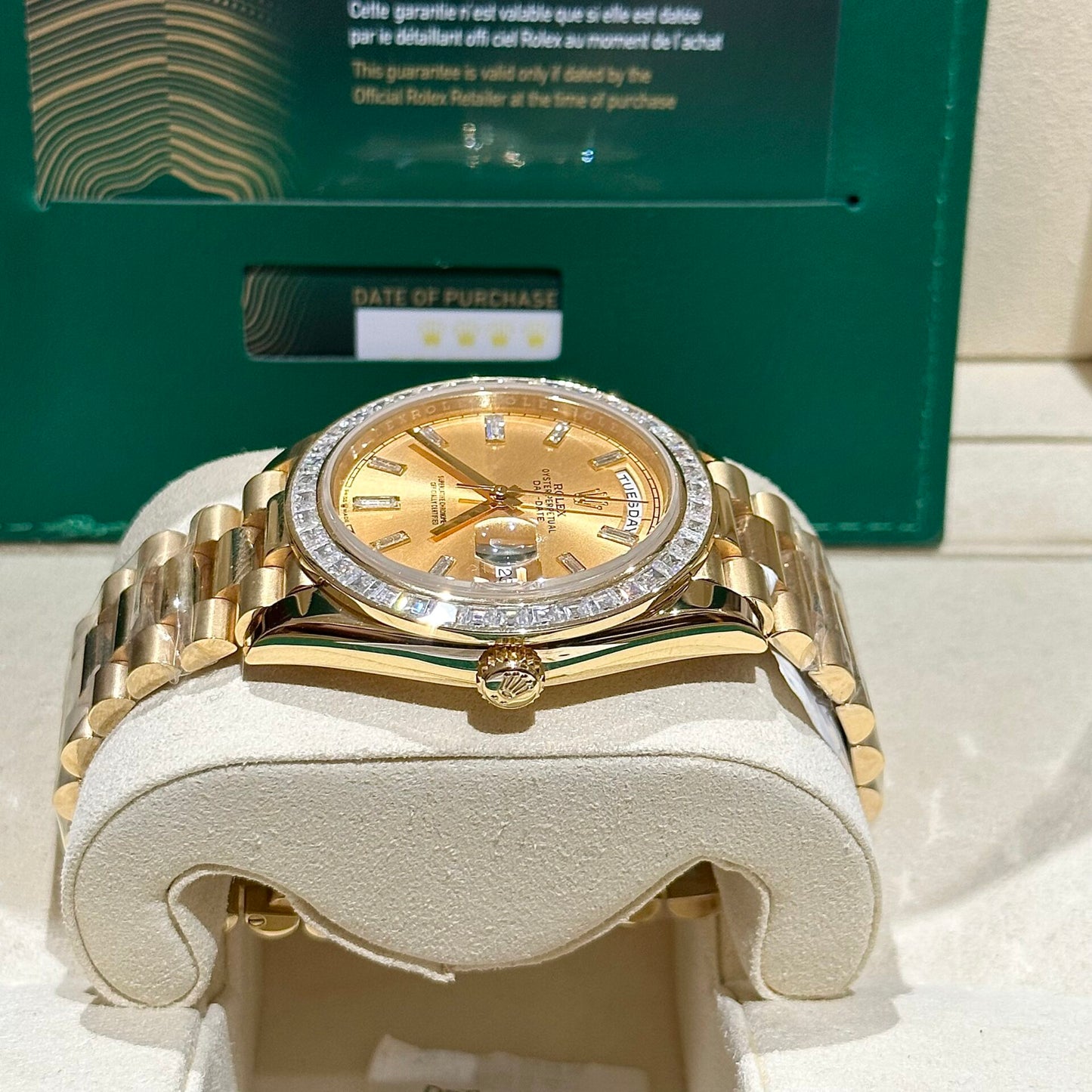 Rolex Day-Date Replica Watch Gold Wrapped Moissanite Baguette Diamond 40mm Clone