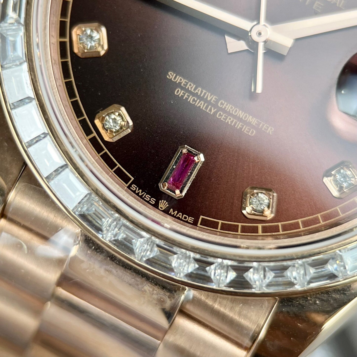 Rolex Day-Date Gold Wrapped Replica Watch With Moissanite Ruby Red Diamond 40mm Clone