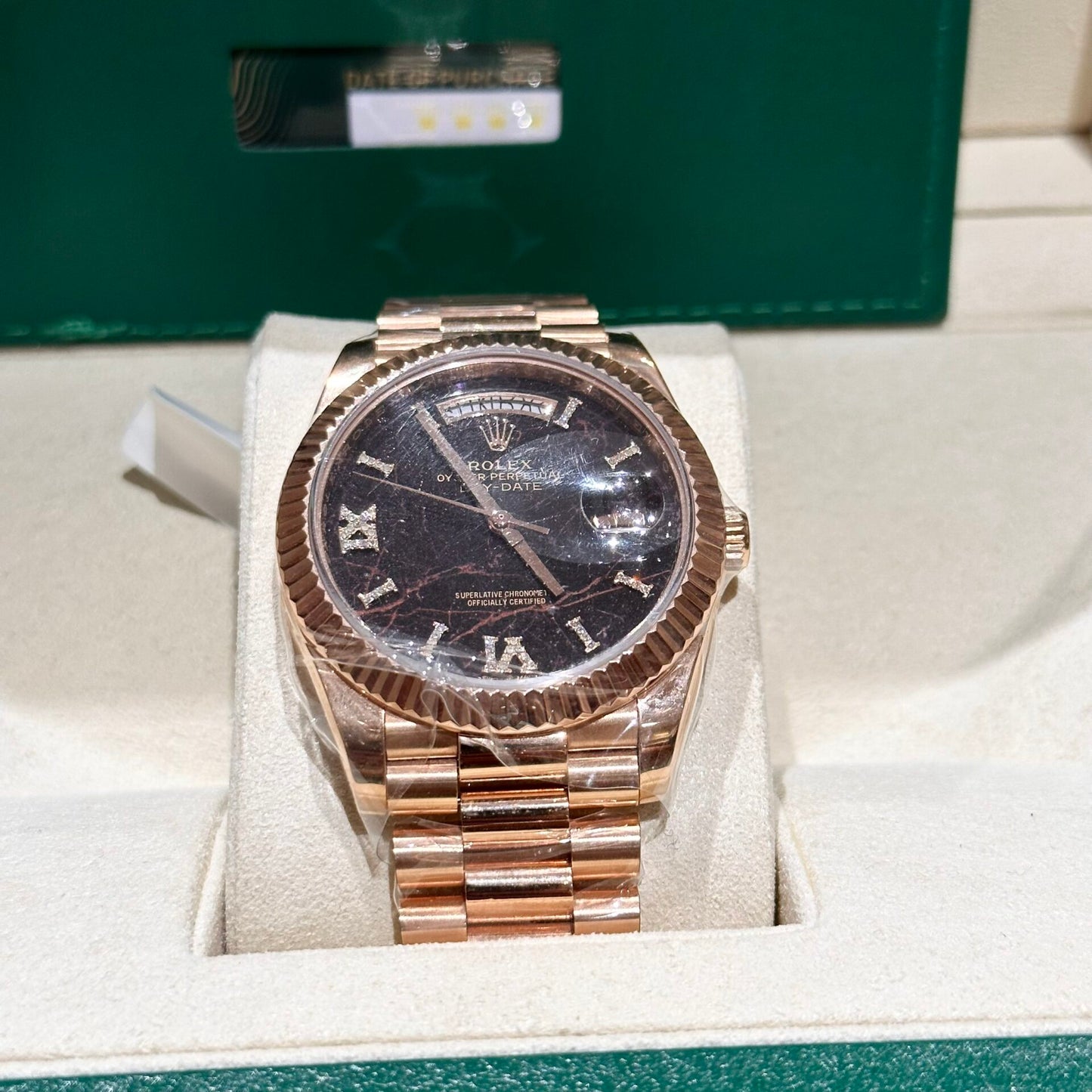 Rolex Day-Date Rose Gold Wrapped Lava Dial 40mm Clone